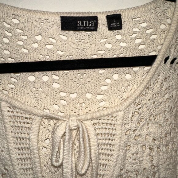 a.n.a Cream Crochet Knit Tunic Top 3/4 Sleeve Boho Peasant Style Size L - Picture 3 of 4